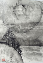 Downhill slope with Zen-Symbol?/Sumi-e/1991/48,0x68,5cm/ID: 9S74-1148