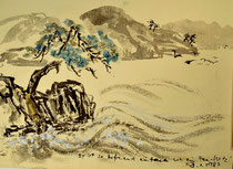 "Zen-Witz"/Jap. Küstenlandschaft auf Tapete/53,0x38,0cm/ID: 4S36-0396