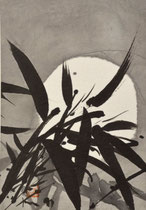 Bambusblätter und Mond/Sumi-e/1991/9,0x13,5cm/ID: M29-0095