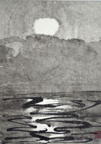 Full moon above sea/Sumi-e/1971/16,6x22,4cm/ID: 9S160-1228