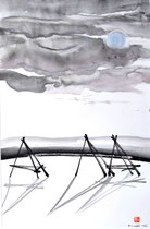 Haymakers in snow/Sumi-e/1986/29,8x45,0cm/ID: 9S77-1151