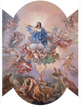 Gloria para el techo de palio de la Virgen de la Victoria. Hermandad de la Expiración. Cádiz.  Óleo sobre lienzo. 90 x 68 cm. 2022