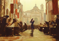 "Vuelve la vida".Segunda de las 5 Pinturas conmemorativas del Santo Voto de Puertollano. Óleo sobre lienzo. 135 x 95 cm. 2025