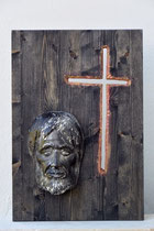 Antlitz Christi, Zirbe auf Fichtenplatte 65x45 cm