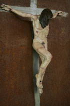 Christus, Zirbe, gefasst auf Eisenplatte 80x60 cm
