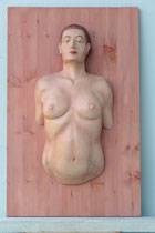 weibliche Wandfigur, Zirbe auf Fichtenplatte 80x50 cm