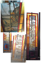 Vitraux 19e - Paysage lacustre - Plomb, grisaille et émaux - Volets intéreurs