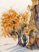 Stremel Tree VIII Autumn, Watercolor on handmade paper, grain fin, 28 x 38 cm, 2012