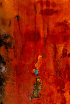 Little Blue on Red, Watercolor on handmade paper, grain satine, 38 x 57 cm, 2011