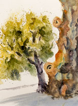 Stremel Tree VII Summer, Watercolor on handmade paper, grain fin, 28 x 38 cm, 2012