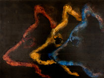 The Golden One and his two guardians, Watercolor on canvas, 60 x 80 cm, 2014