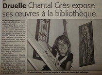 Article de presse de Midilibre de l'exposition de Chantal GRES, artiste peintre à Rodez (12) à la bibliothèque de Druelle en Aveyron 
