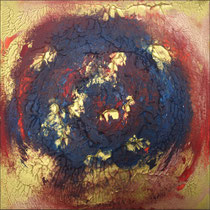 Blauer Baum im golden Abendrothimmel links . 40 x 40 cm *