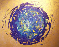 Blauer Planet im Sonnenhimmel . 100 x 80 cm