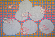 6 kleine Explosionen, 2009, 100 x 150 cm (Mischtechnik auf Leinen)