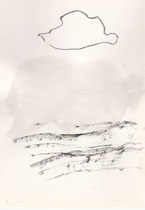 Zeichnung aus dem Lyrikband von Wolfram Malte Fues, "SkalpeSkalpelle": "Wo der Holzweg sein Ende", 2015, Graphit, Tusche auf Papier, 20 x 15 cm