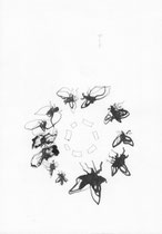 Zeichnung aus dem Lyrikband von Wolfram Malte Fues, "SkalpeSkalpelle": "Streifenweise Bunt", 2015, Tusche, Bleistift auf Papier, 24 x 17 cm