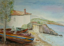 Fischerboote in Milina, 1989, Aquarell, 36x47