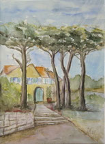 Haus unter Pinien in der Toskana, 1995, Aquarell, 40x30