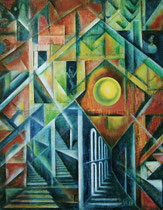 Auf dem Weg nach oben, 1987, Öl auf Holz, 50x40