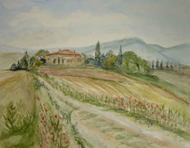 Landschaft in der Toskana, 1995, Aquarell, 32x41