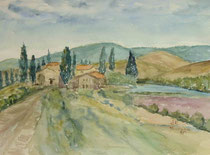 Einzelnes Anwesen in der Toskana, 1995, Aquarell, 30x40