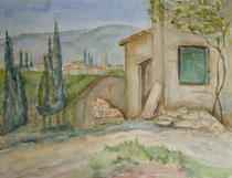 Verfallenes Haus in der Toskana, 1995, Aquarell, 32x45