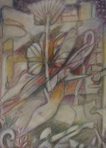 Zusammenspiel, 1982, Buntstiftzeichnung, 23x17