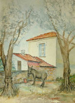 Wohnhaus in Milina, 1989, Aquarell, 47x36