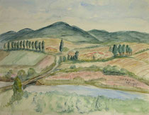 Landschaft in der Toskana, 1995, Aquarell, 32x41
