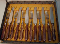 4118/ Besteck ~1920, 6 Messer+6 Gabeln, rostfrei, "Eichenlaub", EUR 55,-