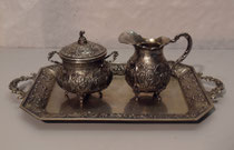 4234/ Zucker-Milch-Set "Rosen" ~1900, 800er Silber, 717g, 620,-