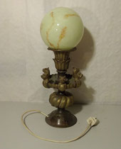 4288/ Tischlampe, Messing/Glaskuppel, gebaut aus Kronleuchterteilen um 1900, H 52, Ø 18cm, EUR 95,-