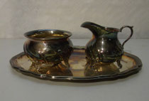 4310/ Zucker-Milch-Set ~1950, Wilkens, 800er Silber, 173 g, Tablett 21x15cm, Kännchen H 6,5cm, EUR 160,-