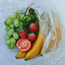Fruit in Foil, 90 x 90 cm, oil on canvas
