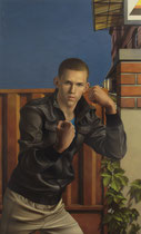 Andreas Leißner: *Drohung II*, 2011, Öl/Hartfaserplatte, 145 x 87 cm