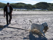 Bernd und Jule beim Aufräumen am Strand