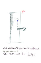 Seele mit blauem Fleck - bricht seitwärts aus Originalgrafik. Cologne paper art, Köln, 20.04. 2013. Größe: b 21,0 cm * h 29,7 cm. Bleistift und Filzstift auf Papier. Werkverzeichnis 4091.