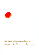 “Links liegender roter Fleck schützt vor Rattenscheiße” / WVZ 2.066 / datiert Gestringen, 08.06.99 / Aquarell, Filzstift, z.T. Feuer, z. T. Bleistift, z. T. Asche auf Papier / Maße jeweils b 21,0 cm * h 29,7 cm