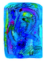 “Einheitsbrei 2” - Durch Wasser beschädigt - Werkverzeichnis 1.023 / 03.10.1996 / Div. Farben, Bleistift, Filzstift und Tinte auf Papier. b 18,0 cm, h 18,0 cm.