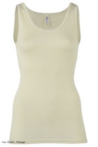 Onderhemd in 70% merinowol (bio) en 30% zijde fijne rib, naturel, Engel, beschikbaar in de maten 34/36: 36,50 €; 38/40: 38,50 € en 42/44: 40,50 €; 46/48: 43,00 €