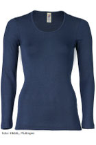 Onderhemd met lange mouwen in 70% merinowol (bio) en 30% zijde fijne rib, marineblauw, Engel, beschikbaar in de maten 34/36: 63,00 € en 42/44: 69,50 €