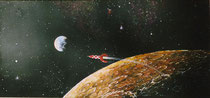 "Ils ont marché sur la Lune-Hommage à Hergé"huile s/toile  86,5x40,5-encadré-   - DISPONIBLE -