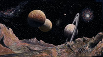 "Saturne et ses Lunes"  acrylique s/toile  70x40                                                                      