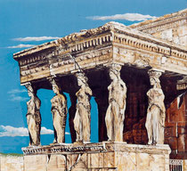 "Les cariatides de l'Acropolis", Athènes, Grèce   huile s/panneau  80x80