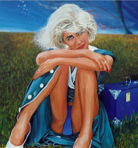 "Jeune fille à la culotte bleue" huile s/toile  60x50