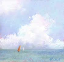 Lonely yacht with big clouds