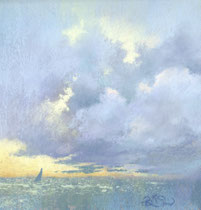 Lonely yacht with big clouds