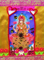 "HanumanLakshmi" (with gold powder, wool a.o. fabrics, rose petals) by Walpurgis S., relief on wood; 41x31 cm, € 108,-; May 2014; sold/verkauft