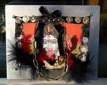 "KaliMa, the Destroyer Of Evil" (with Austrian buttons, bones and metal frame) by Walpurgis S., Jan. 1, 2014; 23x18 cm